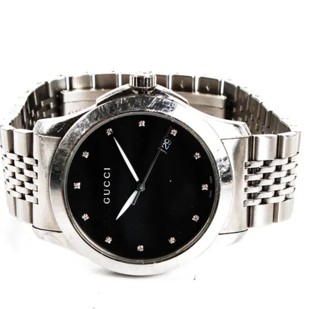 Gucci Womens Stainless Steel Diamond G-Timeless Quartz Watch Black - Picture 2 of 9
